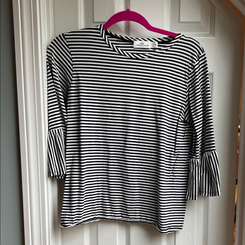 Vineyard Vines Striped Bell-Sleeve Top - Black/White